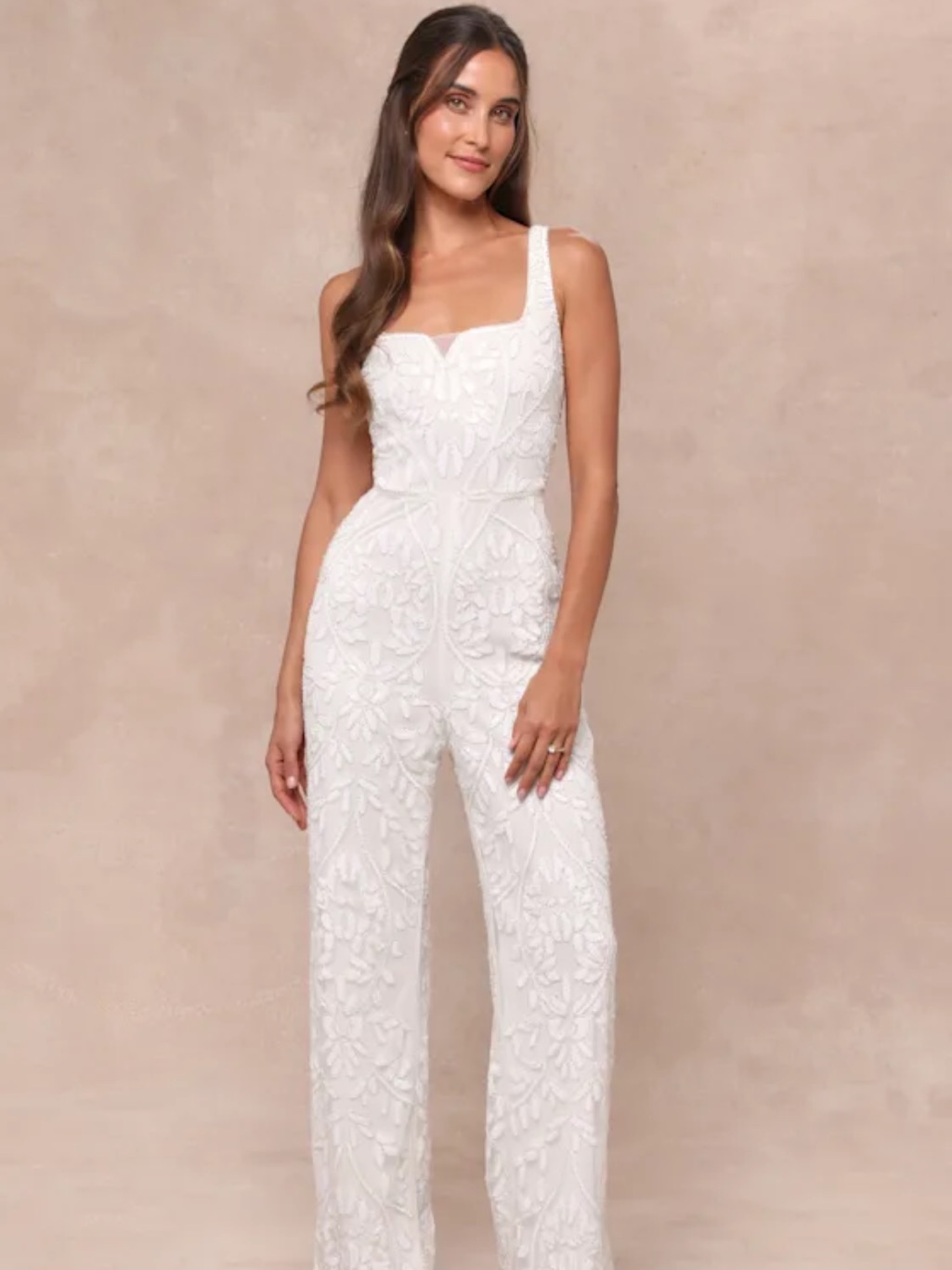 Xl Lulu’s White Beaded Jumpsuit